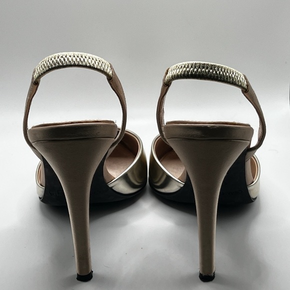 Giambattista Valli heels |Gold Leather Slingback Stiletto Heels - Picture 4 of 12